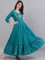Thumbnail for Ishin Women Teal Embellished Anarkali Cotton Kurta - Distacart