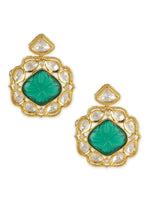 Thumbnail for Green Gold Plated Kundan Studs Earrings - Ruby Raang - Distacart