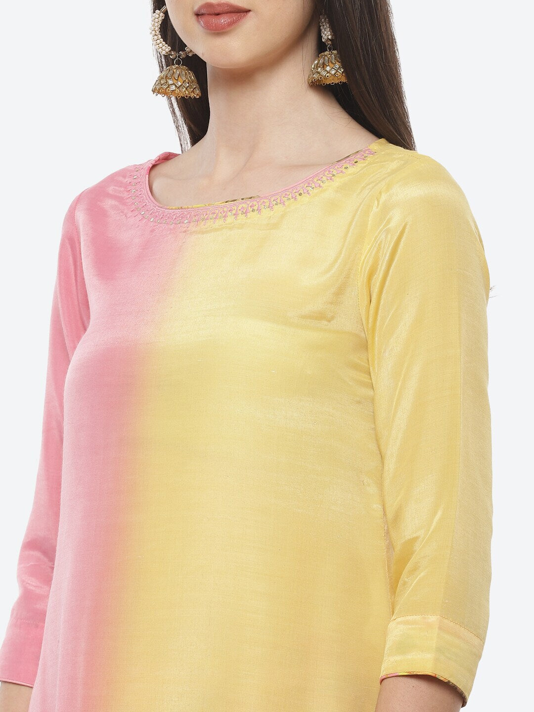 Biba Women Yellow Floral Colourblocked Kurta with Trousers & With Dupatta - Distacart