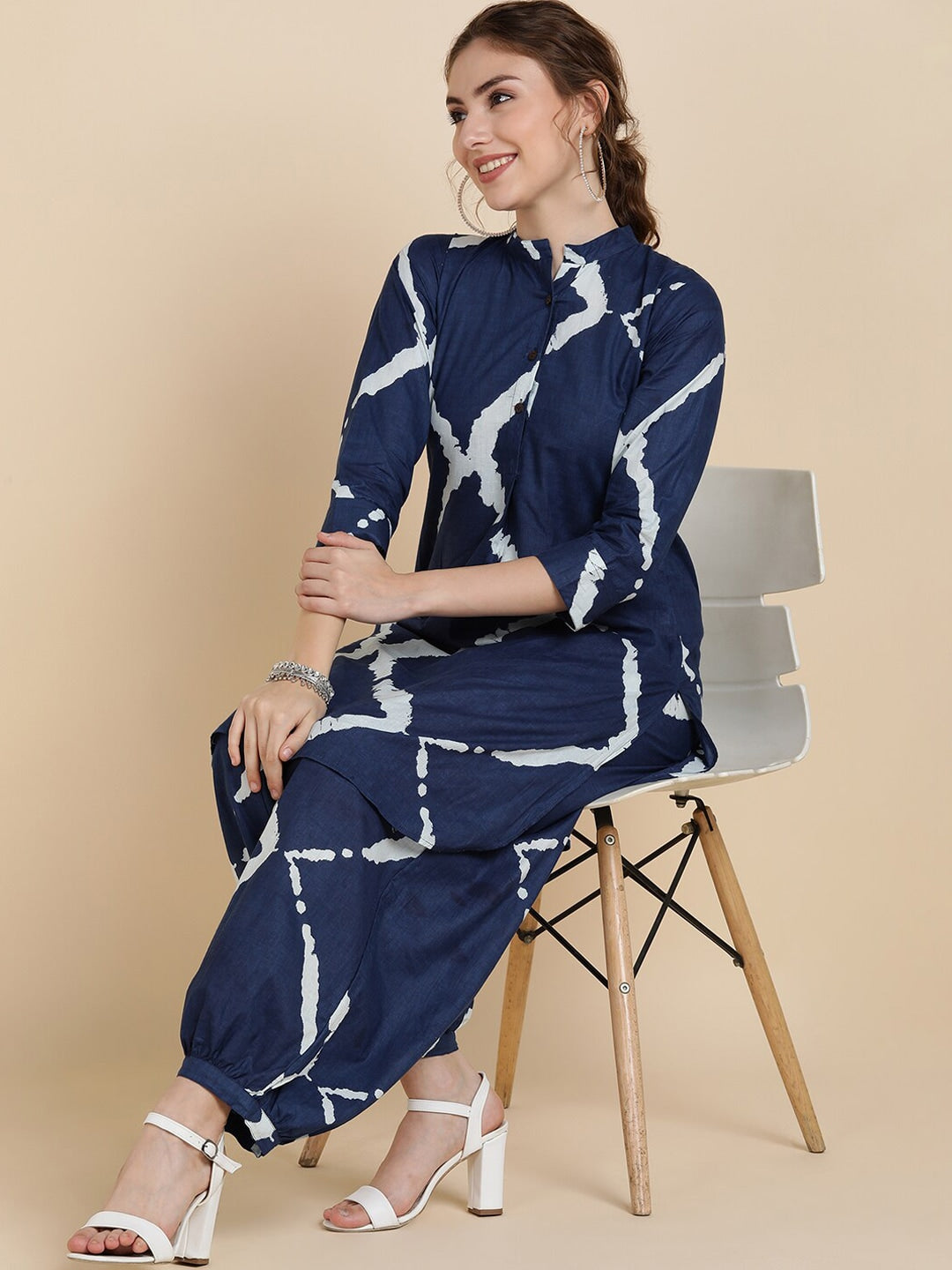 Sangria Women Navy Blue Pure Cotton Kurta with Salwar - Distacart