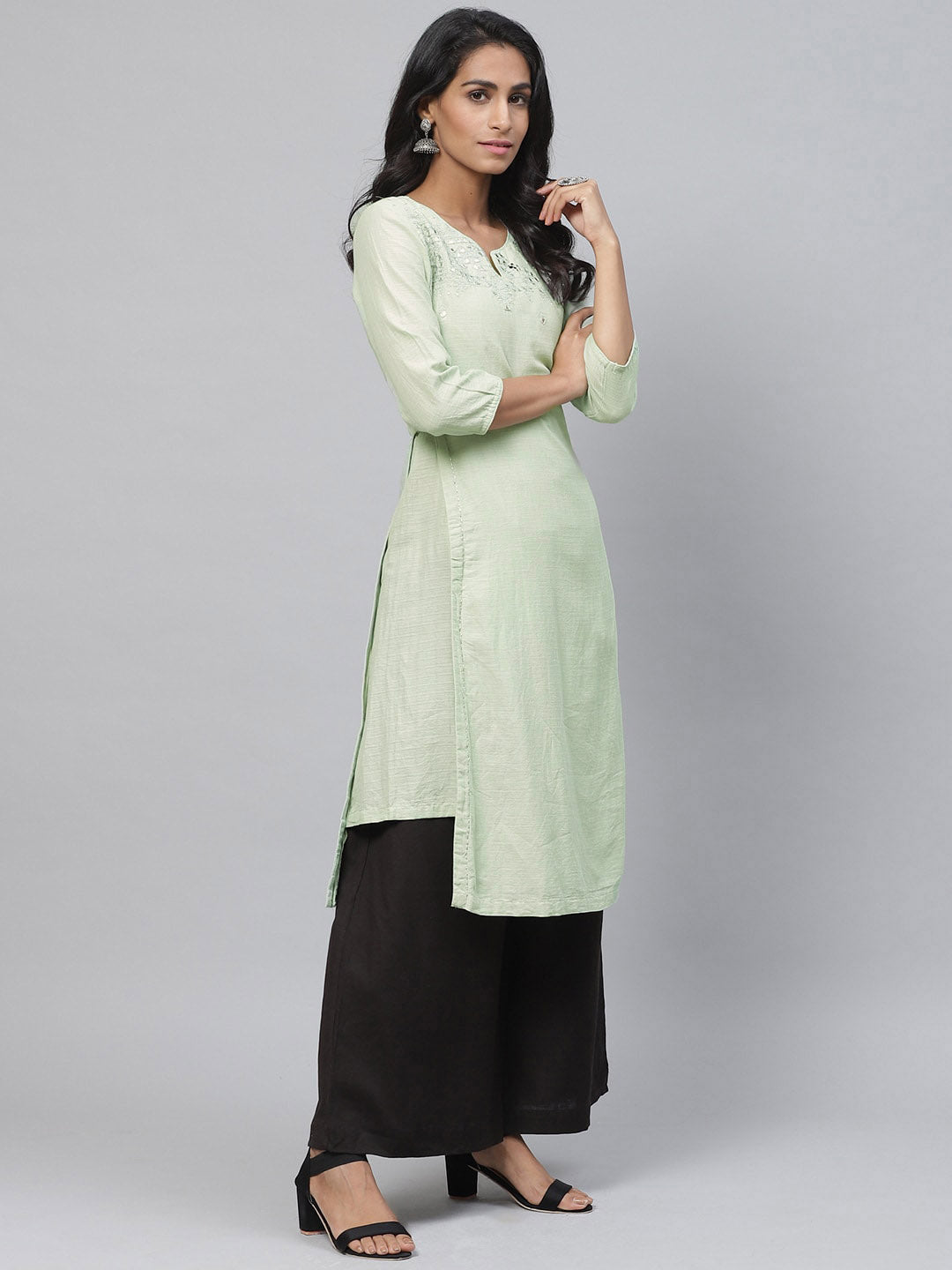 Biba Women Sea Green Yoke Design Straight Kurta - Distacart
