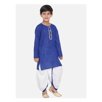 Thumbnail for Little Bansi Golden Striped Kurta and Dhoti - Royal Blue and Cream
