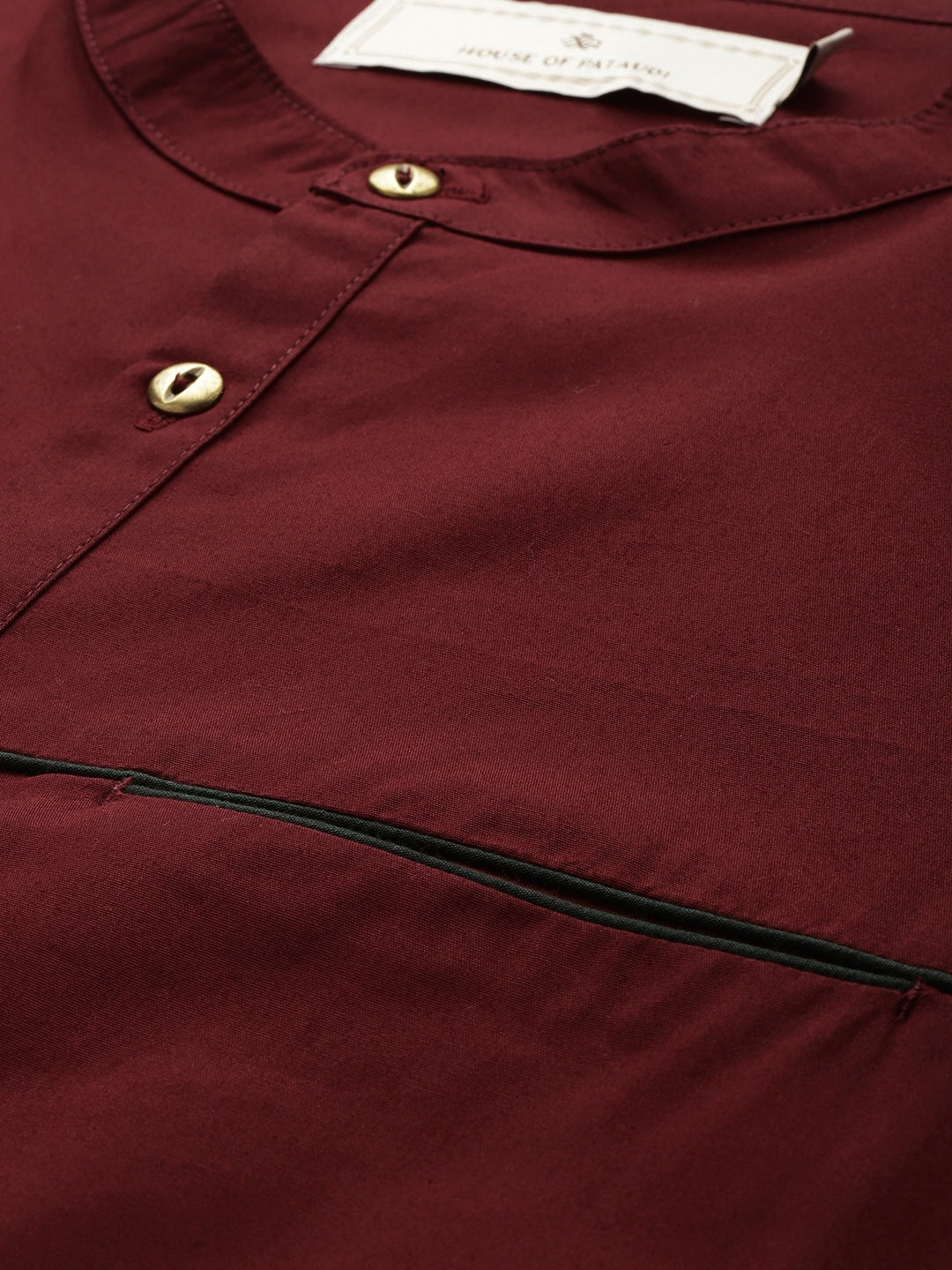 House of Pataudi Men Maroon Solid Straight Kurta - Distacart