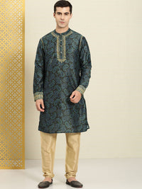 Thumbnail for House of Pataudi Paisley Printed Rozana Kurta With Zari Detail - Distacart