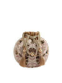 Thumbnail for Masq Beige & Brown Embellished Embroidered Potli Clutch - Distacart