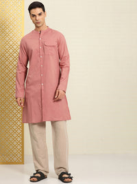 Thumbnail for House of Pataudi Rozana Band Collar Pure Cotton Kurta - Distacart