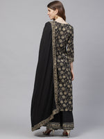 Thumbnail for Ishin Women Black & Beige Gotta Patti Floral Foil Printed High Slit Kurta Set - Distacart