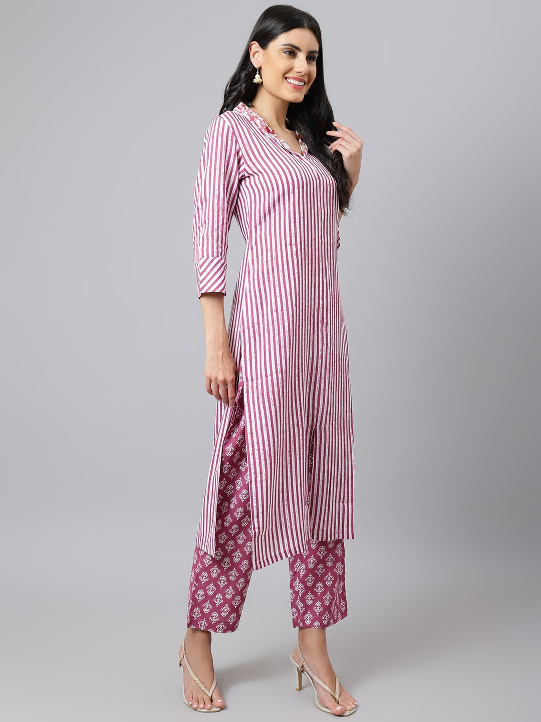 Khushal K Striped Sequinned Kurta with Palazzos - Distacart