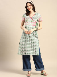 Thumbnail for Sangria Pure Cotton Ethnic Motifs Printed Angrakha Kurta - Distacart