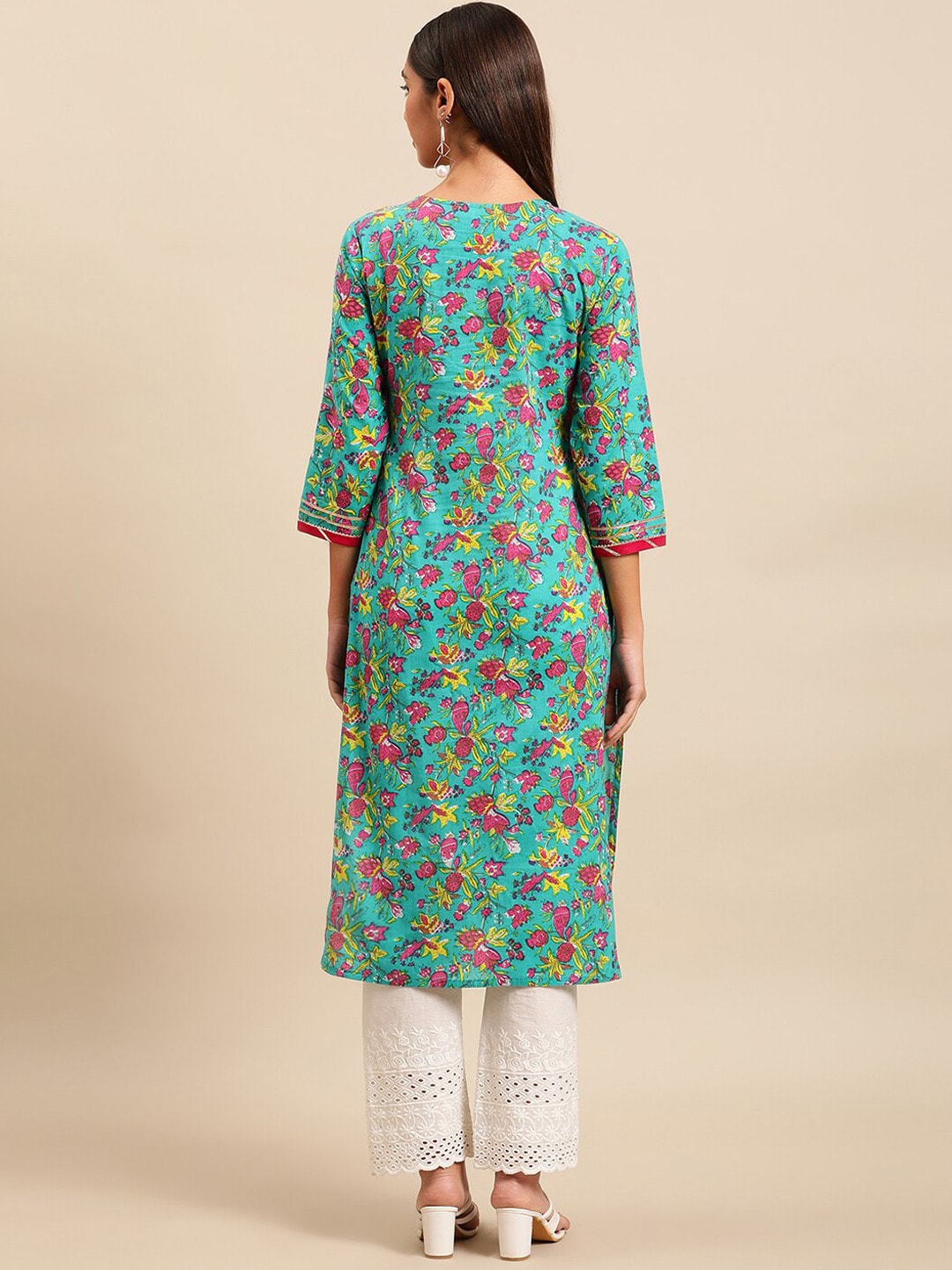 Sangria Women Floral Printed Gotta Patti Floral Kurta - Distacart
