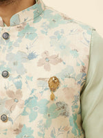 Thumbnail for Manyavar Floral Printed Regular Kurta and Trousers With Nehru Jacket - Distacart
