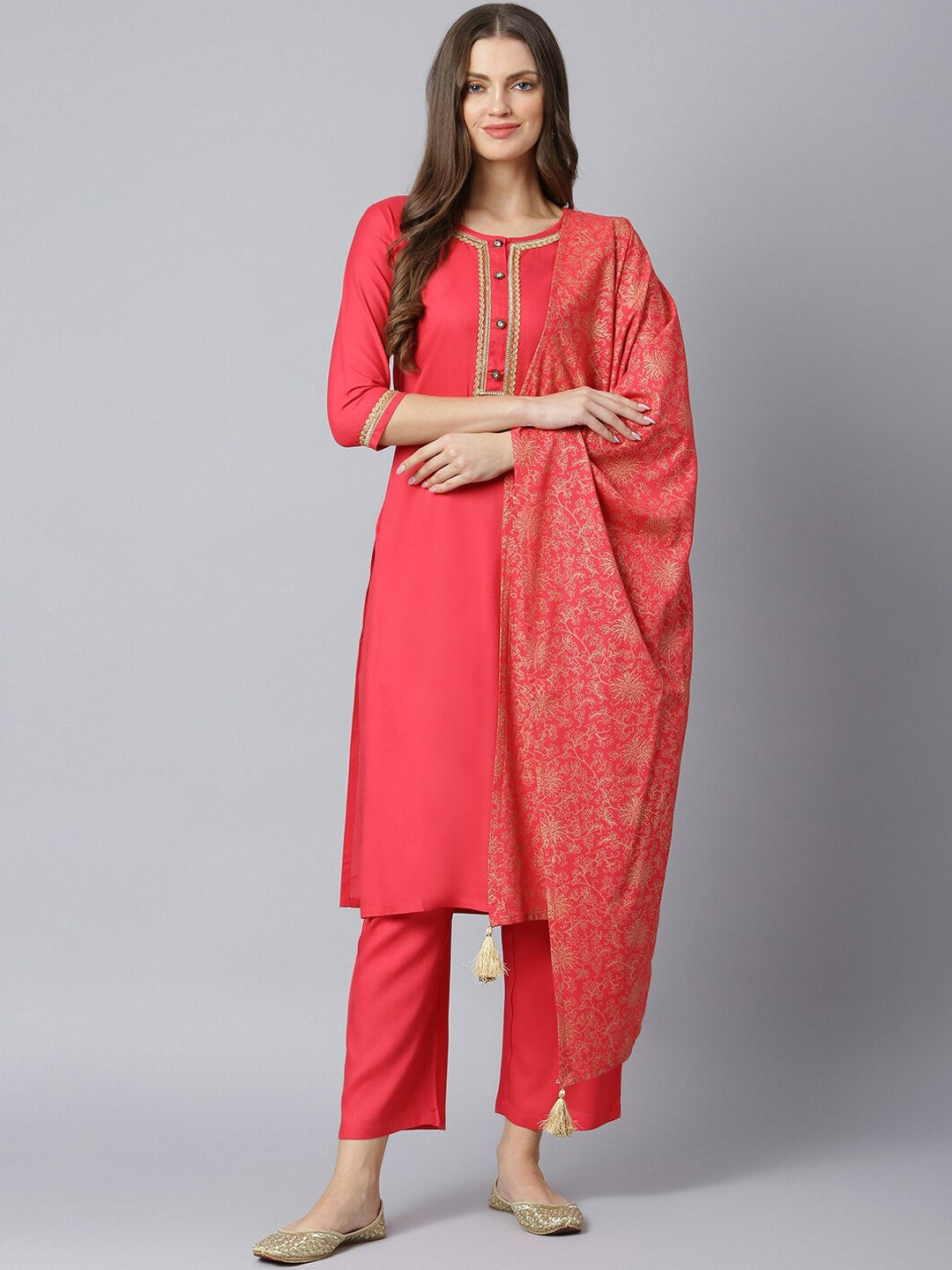 Khushal K Women Pink Gotta Patti Kurta with Trousers & With Dupatta - Distacart