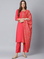 Thumbnail for Khushal K Women Pink Gotta Patti Kurta with Trousers & With Dupatta - Distacart