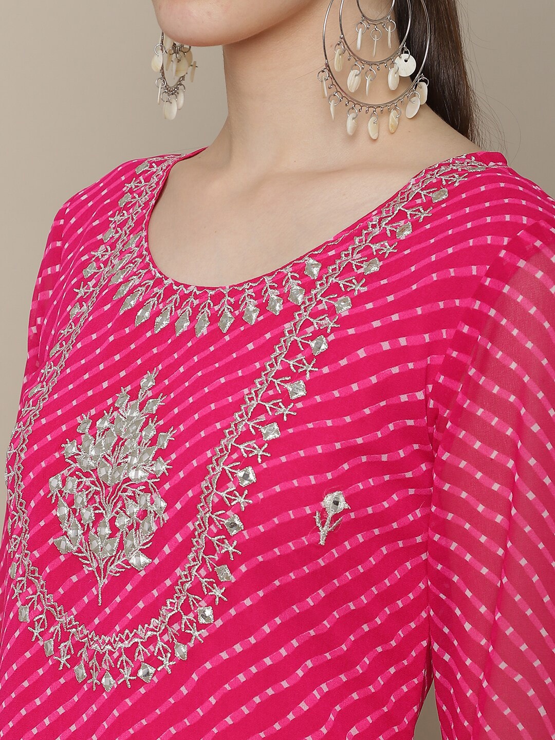 Sangria Women Pink Floral Embroidered Georgette Straight Kurta - Distacart