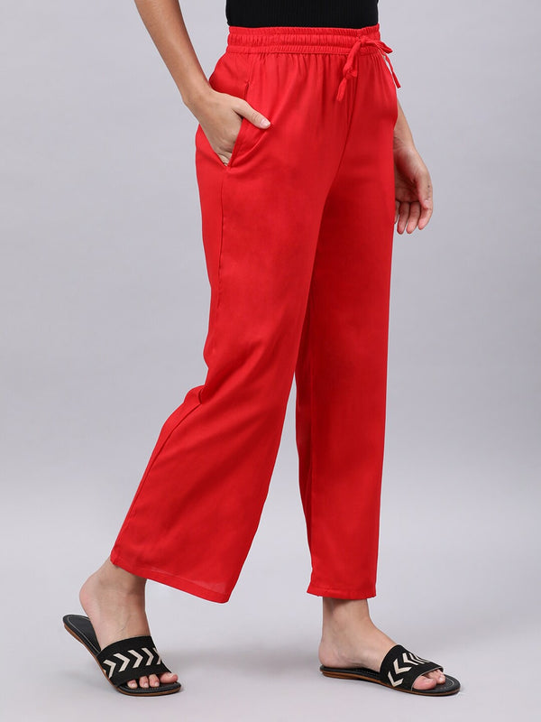 Souchii Red Liva Palazzos - Distacart