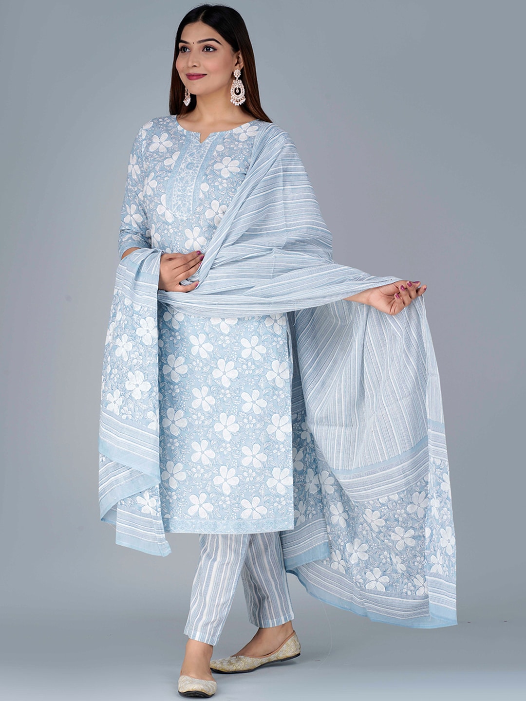 Kalini Floral Printed Pure Cotton Kurta with Pyjamas & Dupatta - Distacart