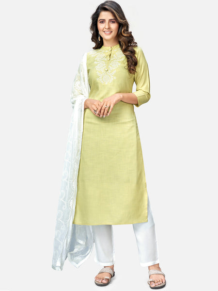 NOZ2TOZ Women Lime Green Kurta With Pant & Dupatta (3pcs set) - Distacart