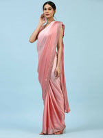 Thumbnail for Peach Ombre Satin Georgette Plain Ready to wear Saree with stitched Blouse - Vrinda - Distacart