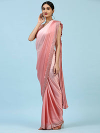 Thumbnail for Peach Ombre Satin Georgette Plain Ready to wear Saree with stitched Blouse - Vrinda - Distacart
