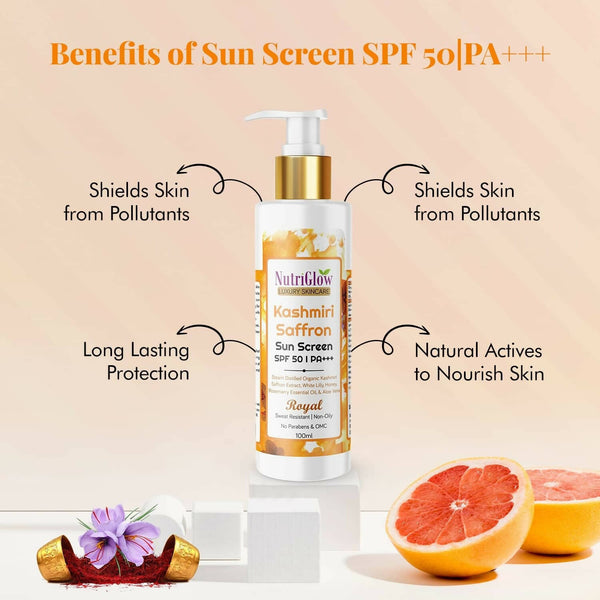 NutriGlow Luxury Skincare Kashmiri Saffron Sunscreen Serum 50 PA+++ - Distacart