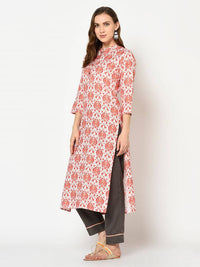 Thumbnail for Yufta Women Red & Beige Printed Straight Kurta