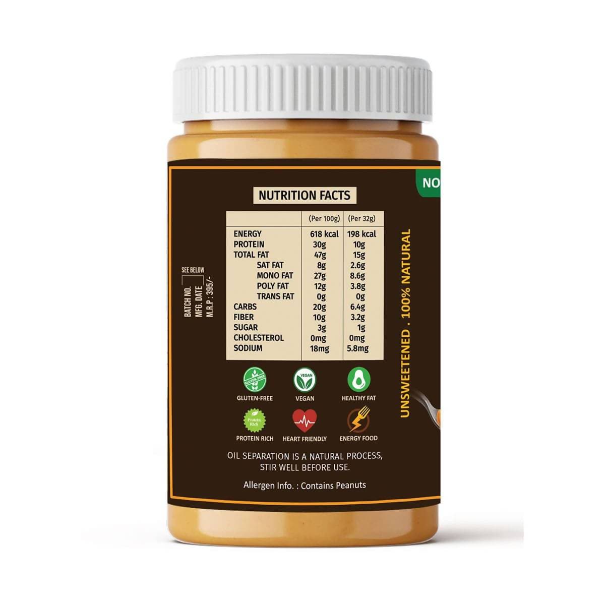 Oye Healthy Peanut Butter Natural Crunchy - Combo Pack of 2 (850gm+340gm)
