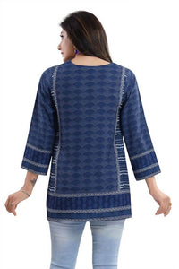 Thumbnail for Snehal Creations Indigo Blue Summer Cool Short Kurti Tunic Top