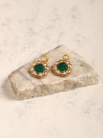 Thumbnail for Green Gold Plated Kundan Studs Earrings - Ruby Raang - Distacart