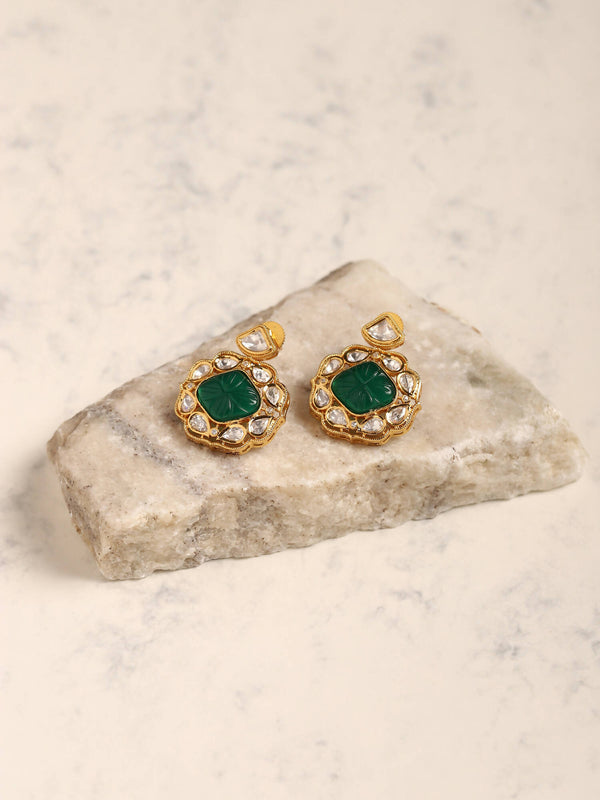 Green Gold Plated Kundan Studs Earrings - Ruby Raang - Distacart