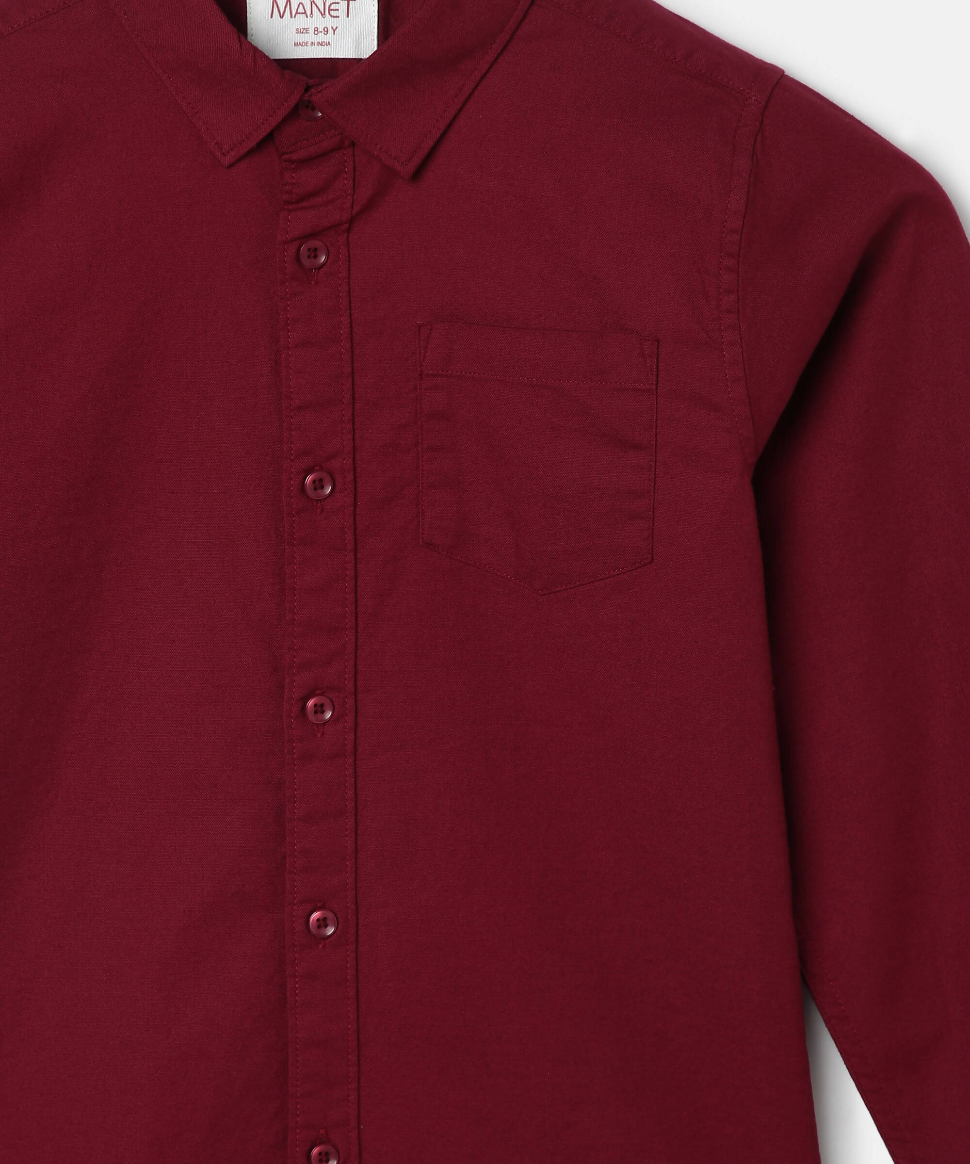 Manet Boys Full Sleeves Solid Shirt - Maroon - Distacart