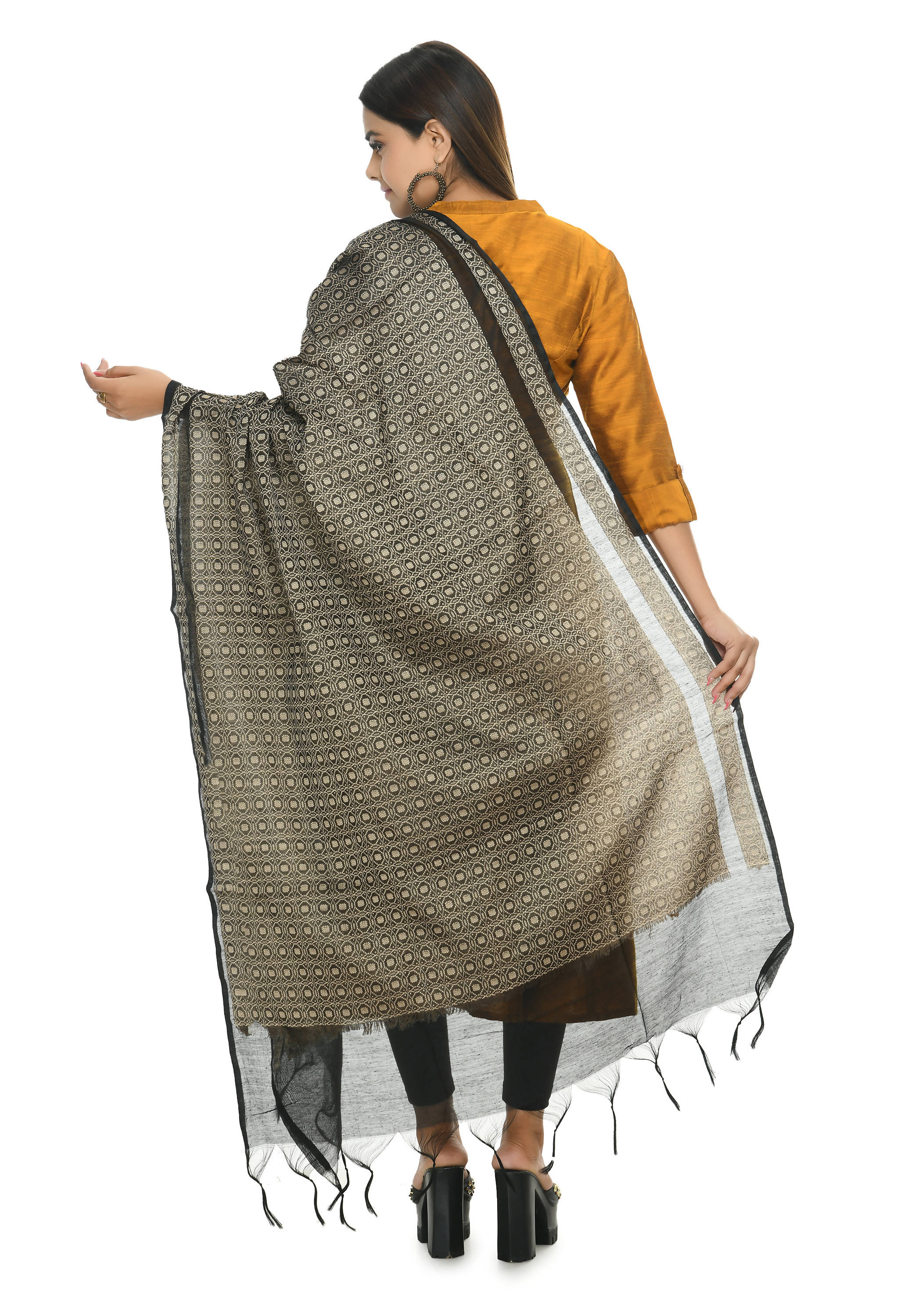 Mominos Fashion Moeza Beautiful Handloom Cotton Black Dupatta - Distacart