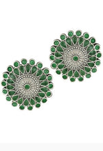 Thumbnail for Mominos Fashion Johar Kamal Oxidised Silver-Plated Brass Finish Kundan Choker For Women (Green) - Distacart