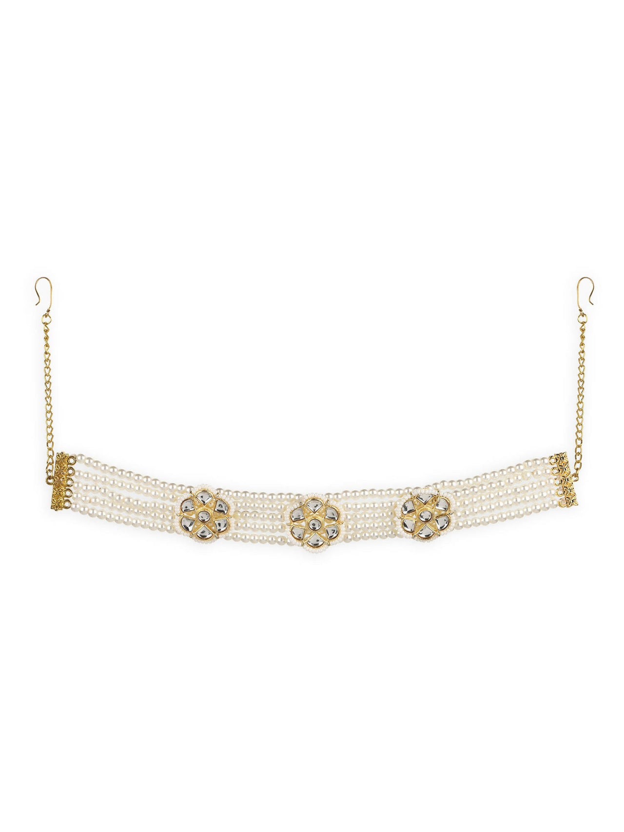 Gold-Plated White Kundan Studded Headband - Ruby Raang - Distacart