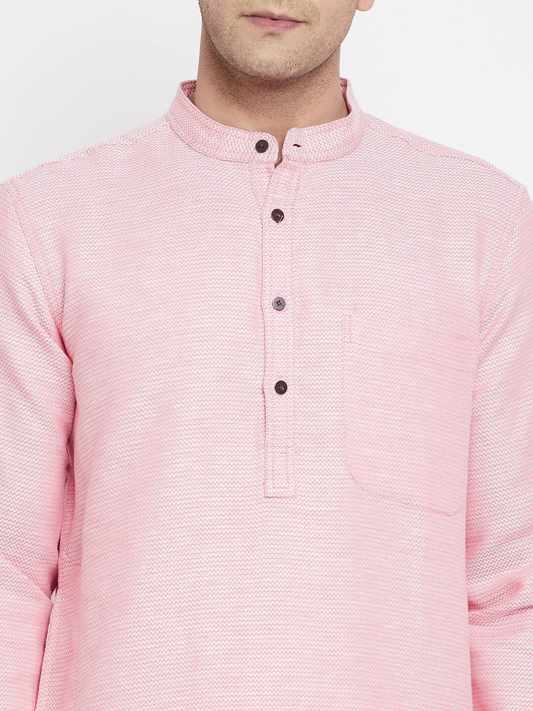 Even Apparels Pink Pure Cotton Men's Kurta With Band Collar - Distacart