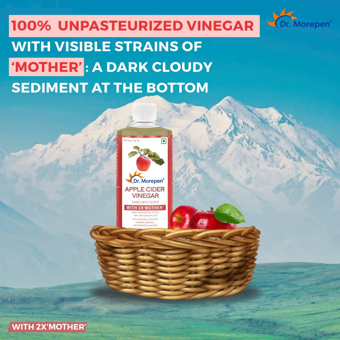 Dr. Morepen Apple Cider Vinegar With 2x Mother for Weight Management, Immunity, Skin & Hair - Distacart