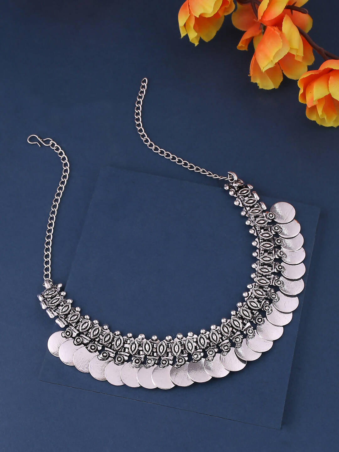 NVR Women Silver-Plated Oxidised Necklace - Distacart