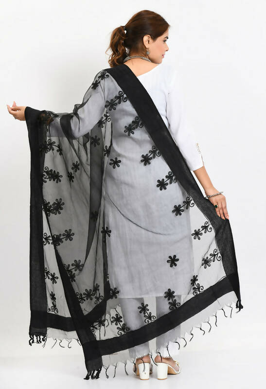 Mominos Fashion Moeza Women's Orgenza All Over Chikan Work Black Dupatta - Distacart