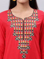 Thumbnail for Souchii Red Yoke Design Thread Work Grandeur & Majestic Artwork Kurta - Distacart