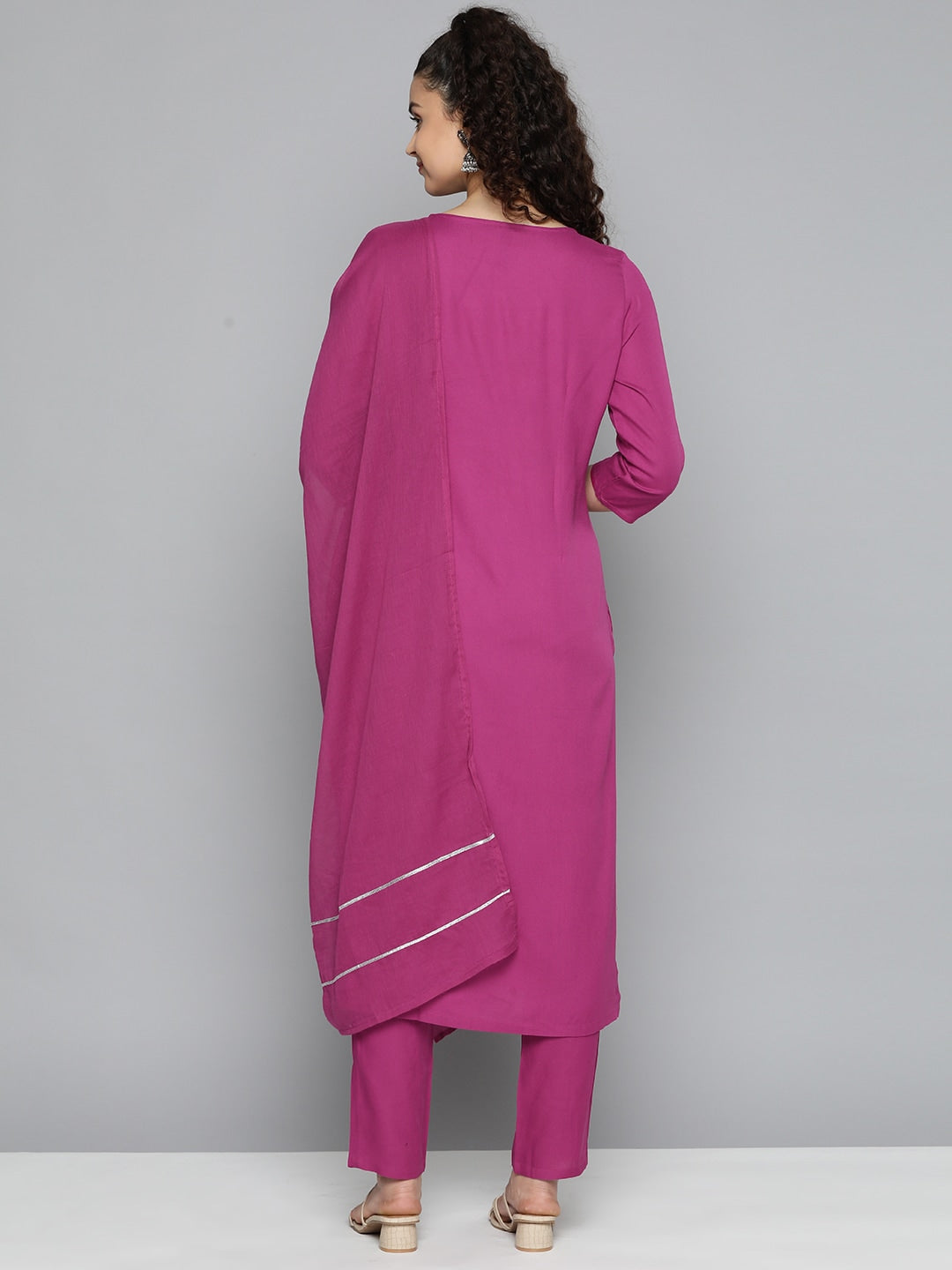 HERE&NOW Ethnic Motifs Embroidered Kurta with Trousers & Dupatta - Distacart