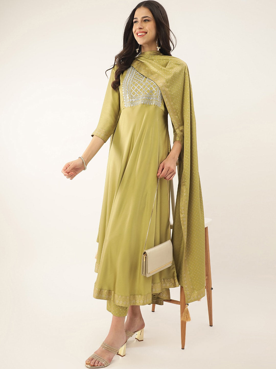Khushal K Ethnic Motifs Embroidered Sequined Kurta with Palazzos & Dupatta - Distacart