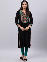 Thumbnail for Souchii Black Geometric Yoke Design Thread Work Grandeur & Majestic Artwork Kurta - Distacart