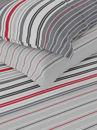 Thumbnail for Nautica Bradford Grey & White Striped Cotton 160 TC King Bedsheet With 2 Pillow Covers - Distacart