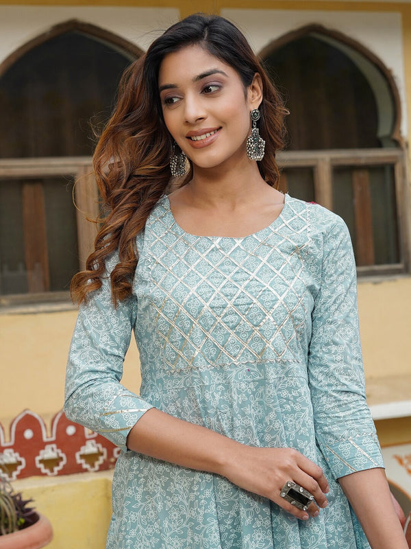 Kalini Floral Printed Gotta Patti Pure Cotton Kurta with Trousers & With Dupatta - Distacart