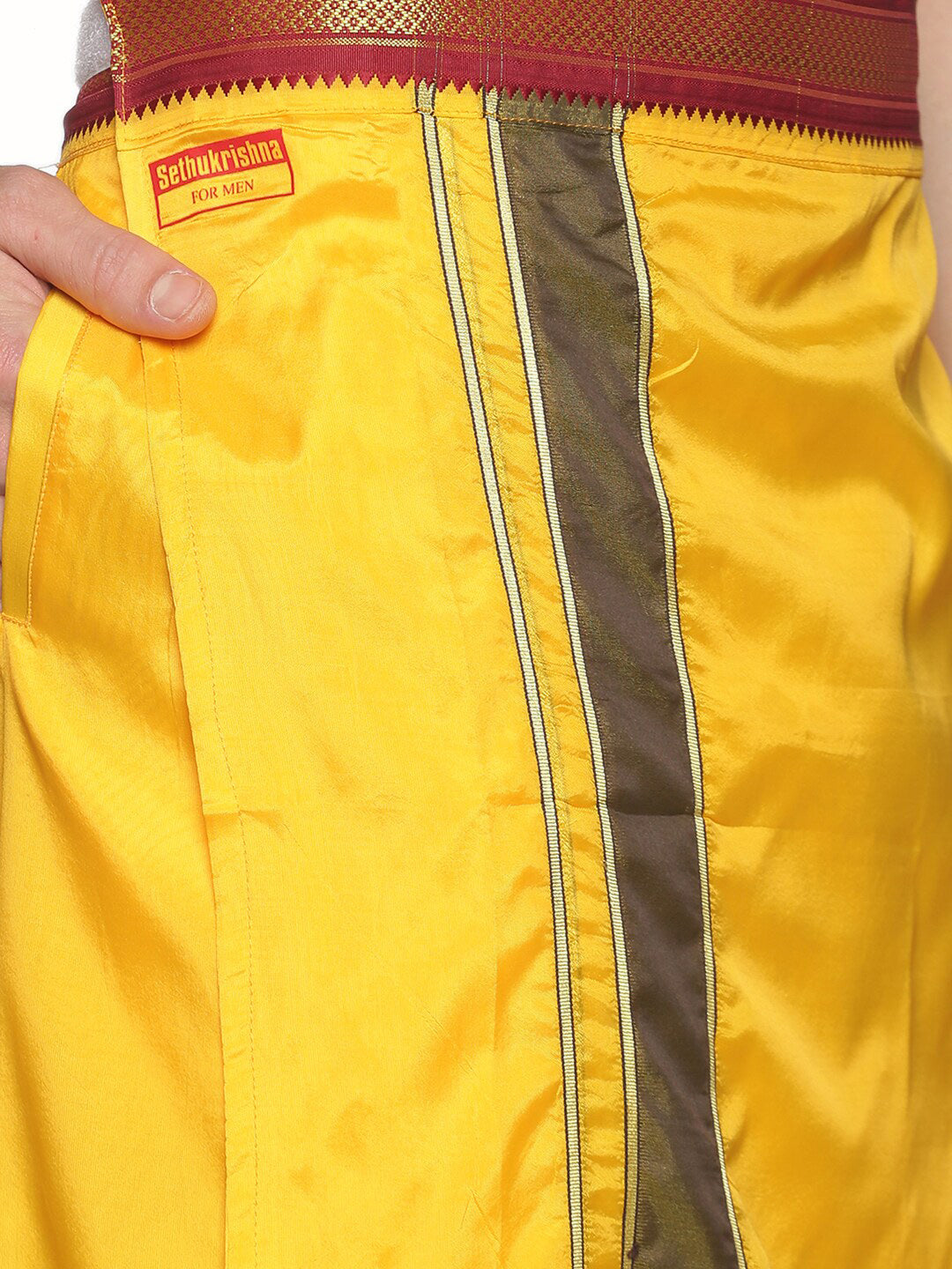 Sethukrishna Men Yellow Solid Readymade Dhoti - Distacart