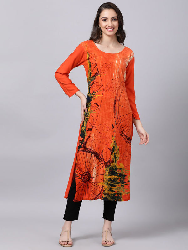 Souchii Women Orange Printed Floral Kurta - Distacart