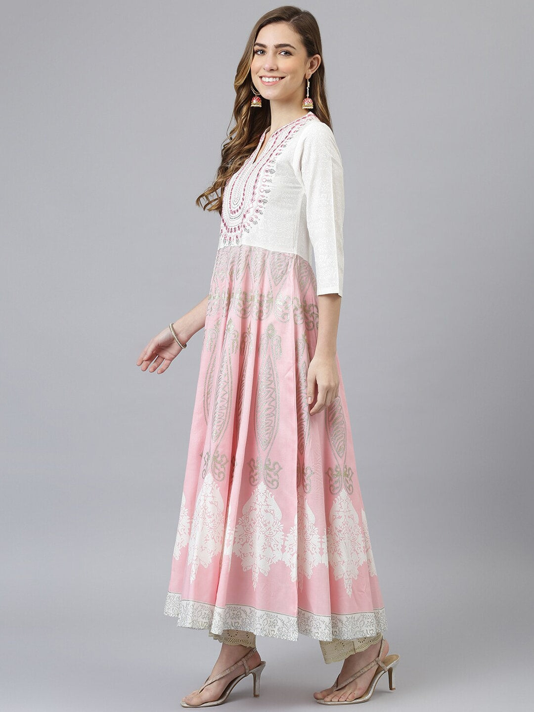 Khushal K Women Pink Ethnic Motifs Embroidered Thread Work Anarkali Kurta - Distacart