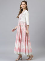 Thumbnail for Khushal K Women Pink Ethnic Motifs Embroidered Thread Work Anarkali Kurta - Distacart