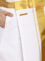 Thumbnail for Sethukrishna White Solid Double Layer Readymade Dhoti For Men - Distacart