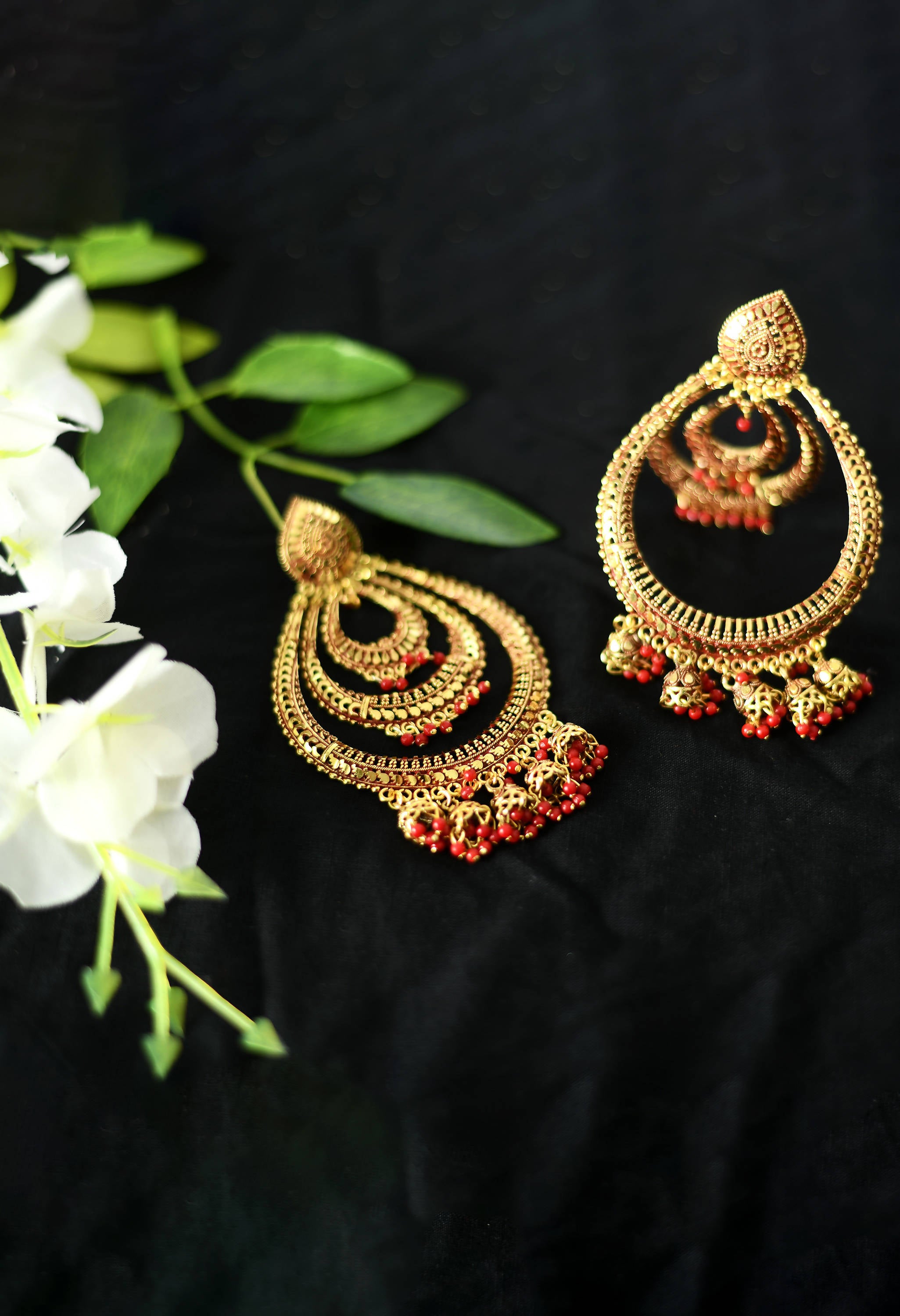 Mominos Fashion Johar Kamal Triple Circle White With Red Big Size Earrings - Distacart