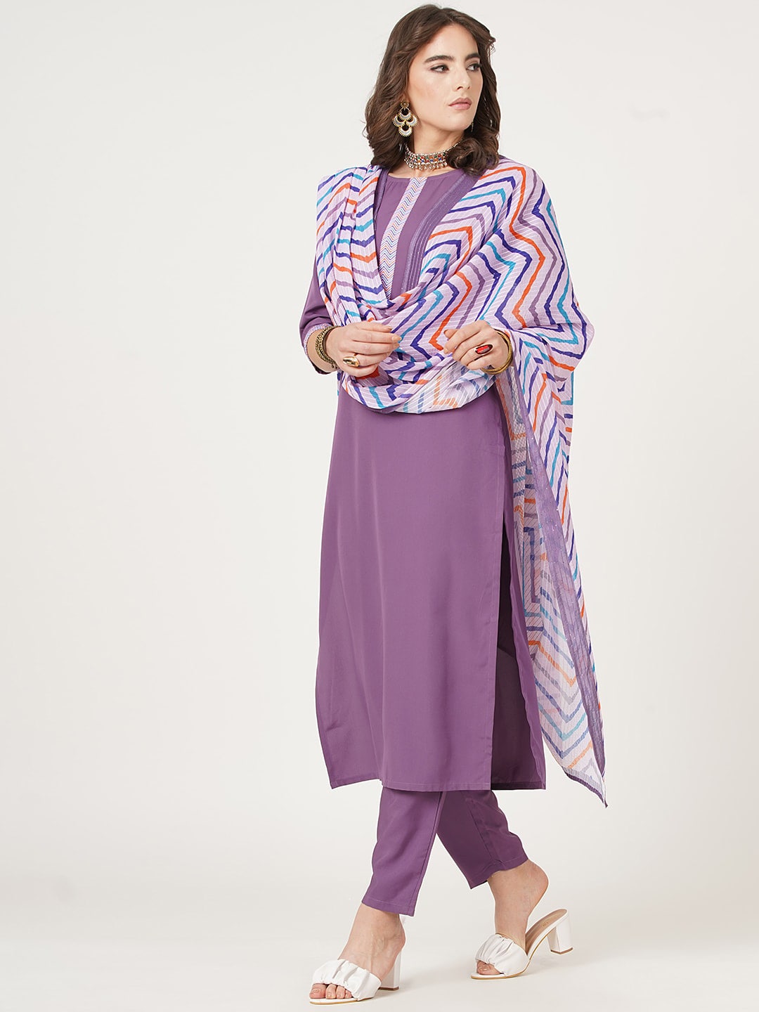 HERE&NOW Straight Kurta with Trousers & Dupatta - Distacart